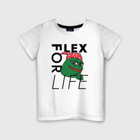 Детская футболка хлопок с принтом FLEX FOR LIFE , 100% хлопок | круглый вырез горловины, полуприлегающий силуэт, длина до линии бедер | flex | pepe | ricardo milos | лягушка | лягушонок | мем с лягушкой | мемас | пепе | пэпэ | рикардо милос | флекс | флех