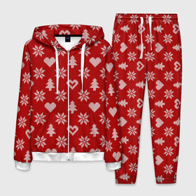 Мужской костюм 3D с принтом Красный рождественский свитер , 100% полиэстер | Манжеты и пояс оформлены тканевой резинкой, двухслойный капюшон со шнурком для регулировки, карманы спереди | 