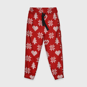 Детские брюки 3D с принтом Красный рождественский свитер , 100% полиэстер | манжеты по низу, эластичный пояс регулируется шнурком, по бокам два кармана без застежек, внутренняя часть кармана из мелкой сетки | 