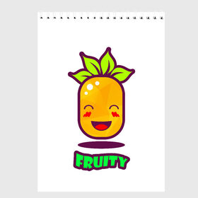 Скетчбук с принтом Fruity , 100% бумага
 | 48 листов, плотность листов — 100 г/м2, плотность картонной обложки — 250 г/м2. Листы скреплены сверху удобной пружинной спиралью | Тематика изображения на принте: fruit | ананас | вкусно | сладость | фрукты