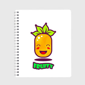 Тетрадь с принтом Fruity , 100% бумага | 48 листов, плотность листов — 60 г/м2, плотность картонной обложки — 250 г/м2. Листы скреплены сбоку удобной пружинной спиралью. Уголки страниц и обложки скругленные. Цвет линий — светло-серый
 | Тематика изображения на принте: fruit | ананас | вкусно | сладость | фрукты