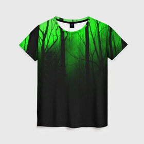 Женская футболка 3D с принтом G-loomy , 100% полиэфир ( синтетическое хлопкоподобное полотно) | прямой крой, круглый вырез горловины, длина до линии бедер | fog | forest | gloomy | green fog | night | radiation | trees | деревья | зеленый туман | лес | мрачный | ночь | радиация | туман