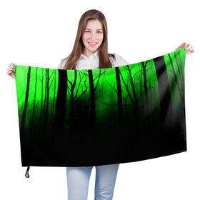 Флаг 3D с принтом G-loomy , 100% полиэстер | плотность ткани — 95 г/м2, размер — 67 х 109 см. Принт наносится с одной стороны | Тематика изображения на принте: fog | forest | gloomy | green fog | night | radiation | trees | деревья | зеленый туман | лес | мрачный | ночь | радиация | туман