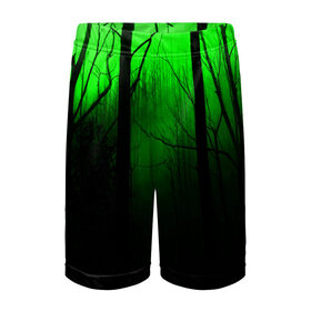 Детские спортивные шорты 3D с принтом G-loomy ,  100% полиэстер
 | пояс оформлен широкой мягкой резинкой, ткань тянется
 | fog | forest | gloomy | green fog | night | radiation | trees | деревья | зеленый туман | лес | мрачный | ночь | радиация | туман