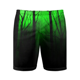 Мужские шорты спортивные с принтом G-loomy ,  |  | Тематика изображения на принте: fog | forest | gloomy | green fog | night | radiation | trees | деревья | зеленый туман | лес | мрачный | ночь | радиация | туман