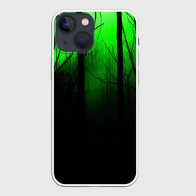 Чехол для iPhone 13 mini с принтом G loomy ,  |  | Тематика изображения на принте: fog | forest | gloomy | green fog | night | radiation | trees | деревья | зеленый туман | лес | мрачный | ночь | радиация | туман