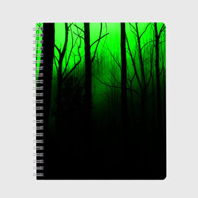 Тетрадь с принтом G-loomy , 100% бумага | 48 листов, плотность листов — 60 г/м2, плотность картонной обложки — 250 г/м2. Листы скреплены сбоку удобной пружинной спиралью. Уголки страниц и обложки скругленные. Цвет линий — светло-серый
 | Тематика изображения на принте: fog | forest | gloomy | green fog | night | radiation | trees | деревья | зеленый туман | лес | мрачный | ночь | радиация | туман