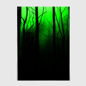 Постер с принтом G-loomy , 100% бумага
 | бумага, плотность 150 мг. Матовая, но за счет высокого коэффициента гладкости имеет небольшой блеск и дает на свету блики, но в отличии от глянцевой бумаги не покрыта лаком | fog | forest | gloomy | green fog | night | radiation | trees | деревья | зеленый туман | лес | мрачный | ночь | радиация | туман