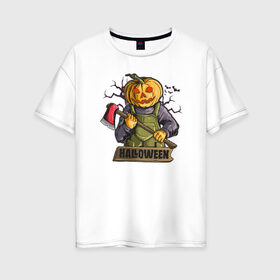 Женская футболка хлопок Oversize с принтом Halloween , 100% хлопок | свободный крой, круглый ворот, спущенный рукав, длина до линии бедер
 | blood | diablo | haloween | horror | дьявол | зомби | кости | кровь | мозги | мясо | страшилка | ужасы | хеллоуин | хелоуин