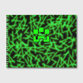 Альбом для рисования с принтом Minecraft creeper , 100% бумага
 | матовая бумага, плотность 200 мг. | Тематика изображения на принте: alex | blox | creeper | dungeons | logo game | pixel | steve | алекс | герои | голем | детям | зомби | квадраты | кислотный | крипер | куб | логотипы игр | майнкрафт | мальчикам | мобы | неоновый | персонажи | пиксель