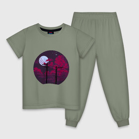 Детская пижама хлопок с принтом pixel night , 100% хлопок |  брюки и футболка прямого кроя, без карманов, на брюках мягкая резинка на поясе и по низу штанин
 | pixel art | retro | vaporwave | луна | ночь | пиксель арт | ретро