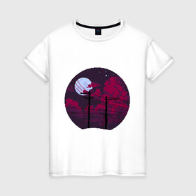 Женская футболка хлопок с принтом pixel night , 100% хлопок | прямой крой, круглый вырез горловины, длина до линии бедер, слегка спущенное плечо | pixel art | retro | vaporwave | луна | ночь | пиксель арт | ретро