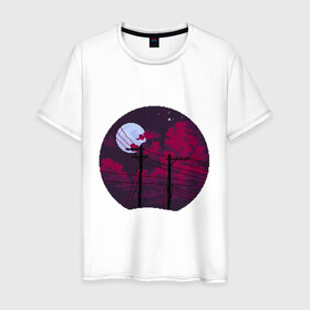 Мужская футболка хлопок с принтом pixel night , 100% хлопок | прямой крой, круглый вырез горловины, длина до линии бедер, слегка спущенное плечо. | pixel art | retro | vaporwave | луна | ночь | пиксель арт | ретро