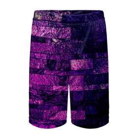 Детские спортивные шорты 3D с принтом Purple-Wall ,  100% полиэстер
 | пояс оформлен широкой мягкой резинкой, ткань тянется
 | Тематика изображения на принте: abstraction | bricks | dark | pink | purple | ribbed | texture | tiles | wall | абстракция | кирпичи | плитка | ребристый | розовый | стена | текстура | темный | фиолетовый
