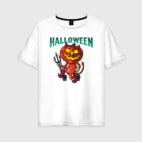 Женская футболка хлопок Oversize с принтом Halloween , 100% хлопок | свободный крой, круглый ворот, спущенный рукав, длина до линии бедер
 | blood | diablo | haloween | horror | дьявол | зомби | кости | кровь | мозги | мясо | страшилка | ужасы | хеллоуин | хелоуин