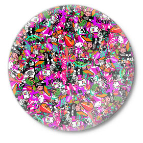 Значок с принтом $-tickers ,  металл | круглая форма, металлическая застежка в виде булавки | abstraction | background | colorful | jdm | sticker | stickers | style | texture | абстракция | наклейки | разноцветный | стикер | стиль | текстура | фон