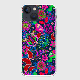 Чехол для iPhone 13 mini с принтом Pret ,  |  | birds | branches | bright | colorful | flowers | folklore | leaves | motley | ornament | pattern | tangled | ветки | запутанный | листья | орнамент | пестрый | птицы | разноцветный | узор | фольклор | цветы | яркий