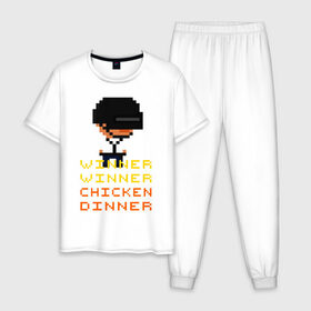 Мужская пижама хлопок с принтом PUBG Winner Chicken Dinner , 100% хлопок | брюки и футболка прямого кроя, без карманов, на брюках мягкая резинка на поясе и по низу штанин
 | pubg | winner chicken dinner | пубг