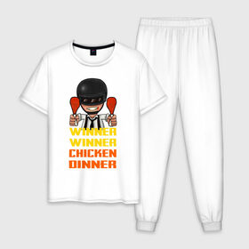 Мужская пижама хлопок с принтом PUBG Winner Chicken Dinner , 100% хлопок | брюки и футболка прямого кроя, без карманов, на брюках мягкая резинка на поясе и по низу штанин
 | 