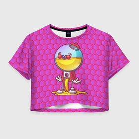 Женская футболка Crop-top 3D с принтом Человечек Аквариум , 100% полиэстер | круглая горловина, длина футболки до линии талии, рукава с отворотами | 