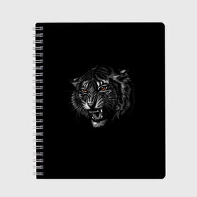 Тетрадь с принтом Тигр , 100% бумага | 48 листов, плотность листов — 60 г/м2, плотность картонной обложки — 250 г/м2. Листы скреплены сбоку удобной пружинной спиралью. Уголки страниц и обложки скругленные. Цвет линий — светло-серый
 | животные | звери | оскал тигра | тигр | хищник