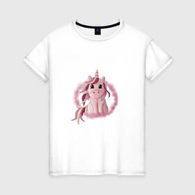 Женская футболка хлопок с принтом Розовый единорог , 100% хлопок | прямой крой, круглый вырез горловины, длина до линии бедер, слегка спущенное плечо | 