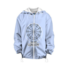 Детская куртка 3D с принтом Лондон London Eye , 100% полиэстер | застежка — молния, подол и капюшон оформлены резинкой с фиксаторами, по бокам — два кармана без застежек, один потайной карман на груди, плотность верхнего слоя — 90 г/м2; плотность флисового подклада — 260 г/м2 | blue circle | england | english | europe | eye | gb | icon | london | travel | uk | vacation | англия | аттракцион | великобритания | европа | иконка | колесо обозрения | лондон | лондонский глаз | надпись | отпуск | поездка | путешествие |