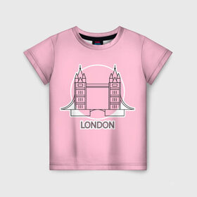 Детская футболка 3D с принтом Лондон London Tower bridge , 100% гипоаллергенный полиэфир | прямой крой, круглый вырез горловины, длина до линии бедер, чуть спущенное плечо, ткань немного тянется | Тематика изображения на принте: bridge | england | english | gb | london | tower | uk | английский | англия | башни | великобритания | закат | иконка | лайнарт | лондон | мост | надпись | розовый круг | слово | тауэрский | юк