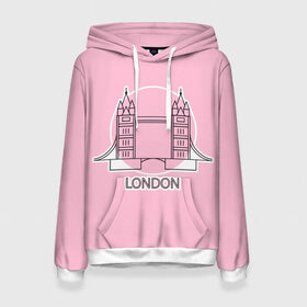 Женская толстовка 3D с принтом Лондон London Tower bridge , 100% полиэстер  | двухслойный капюшон со шнурком для регулировки, мягкие манжеты на рукавах и по низу толстовки, спереди карман-кенгуру с мягким внутренним слоем. | bridge | england | english | gb | london | tower | uk | английский | англия | башни | великобритания | закат | иконка | лайнарт | лондон | мост | надпись | розовый круг | слово | тауэрский | юк