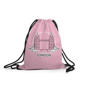 Рюкзак-мешок 3D с принтом Лондон London Tower bridge , 100% полиэстер | плотность ткани — 200 г/м2, размер — 35 х 45 см; лямки — толстые шнурки, застежка на шнуровке, без карманов и подкладки | Тематика изображения на принте: bridge | england | english | gb | london | tower | uk | английский | англия | башни | великобритания | закат | иконка | лайнарт | лондон | мост | надпись | розовый круг | слово | тауэрский | юк
