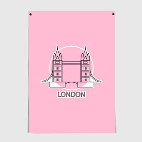 Постер с принтом Лондон London Tower bridge , 100% бумага
 | бумага, плотность 150 мг. Матовая, но за счет высокого коэффициента гладкости имеет небольшой блеск и дает на свету блики, но в отличии от глянцевой бумаги не покрыта лаком | Тематика изображения на принте: bridge | england | english | gb | london | tower | uk | английский | англия | башни | великобритания | закат | иконка | лайнарт | лондон | мост | надпись | розовый круг | слово | тауэрский | юк