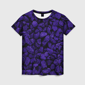 Женская футболка 3D с принтом Purple-$tone$ , 100% полиэфир ( синтетическое хлопкоподобное полотно) | прямой крой, круглый вырез горловины, длина до линии бедер | abstraction | forms | gravel | pebbles | purple | stones | texture | абстракция | галька | гравий | камни | текстура | фиолетовый | формы