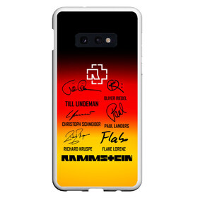 Чехол для Samsung S10E с принтом RAMMSTEIN АВТОГРАФЫ УЧАСТНИКОВ , Силикон | Область печати: задняя сторона чехла, без боковых панелей | Тематика изображения на принте: du hast | mein herz | rammstein | rammstein sonne. | группа rammstein | ду хаст | песня рамштайн | рамштайн | тилль линдеманн