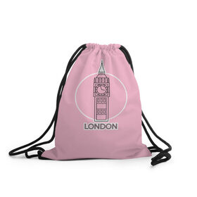 Рюкзак-мешок 3D с принтом Биг Бен, Лондон, London , 100% полиэстер | плотность ткани — 200 г/м2, размер — 35 х 45 см; лямки — толстые шнурки, застежка на шнуровке, без карманов и подкладки | Тематика изображения на принте: big ben | clock | england | europe | london | pink | travel | англия | башня | башня елизаветы | биг бен | великобритания | европа | иконка | круг | лондон | надпись | путешествия | розовый | символ | часы