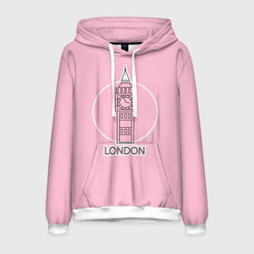 Мужская толстовка 3D с принтом Биг Бен, Лондон, London , 100% полиэстер | двухслойный капюшон со шнурком для регулировки, мягкие манжеты на рукавах и по низу толстовки, спереди карман-кенгуру с мягким внутренним слоем. | big ben | clock | england | europe | london | pink | travel | англия | башня | башня елизаветы | биг бен | великобритания | европа | иконка | круг | лондон | надпись | путешествия | розовый | символ | часы