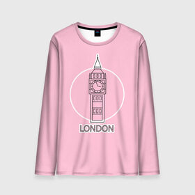 Мужской лонгслив 3D с принтом Биг Бен, Лондон, London , 100% полиэстер | длинные рукава, круглый вырез горловины, полуприлегающий силуэт | big ben | clock | england | europe | london | pink | travel | англия | башня | башня елизаветы | биг бен | великобритания | европа | иконка | круг | лондон | надпись | путешествия | розовый | символ | часы