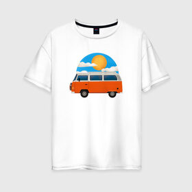 Женская футболка хлопок Oversize с принтом Volkswagen t1 , 100% хлопок | свободный крой, круглый ворот, спущенный рукав, длина до линии бедер
 | t1 | volkswagent1 | автобус | иллюстрация | машина | микроавтобус | ретро
