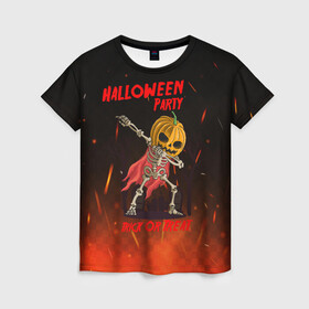 Женская футболка 3D с принтом Halloween Party , 100% полиэфир ( синтетическое хлопкоподобное полотно) | прямой крой, круглый вырез горловины, длина до линии бедер | blood | diablo | haloween | horror | дьявол | зомби | кости | кровь | мозги | мясо | страшилка | ужасы | хеллоуин | хелоуин