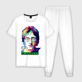 Мужская пижама хлопок с принтом John Lennon Imagine , 100% хлопок | брюки и футболка прямого кроя, без карманов, на брюках мягкая резинка на поясе и по низу штанин
 | beatles | imagine | john | lennon | the beatles | битлз | битлы | группа | джон | купить | леннон | леннона | очки | рок н ролл | с группы | хиппи