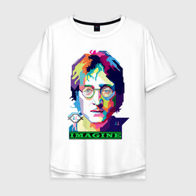 Мужская футболка хлопок Oversize с принтом John Lennon Imagine , 100% хлопок | свободный крой, круглый ворот, “спинка” длиннее передней части | Тематика изображения на принте: beatles | imagine | john | lennon | the beatles | битлз | битлы | группа | джон | купить | леннон | леннона | очки | рок н ролл | с группы | хиппи