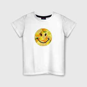 Детская футболка хлопок с принтом Смайлик с цитрусами , 100% хлопок | круглый вырез горловины, полуприлегающий силуэт, длина до линии бедер | апельсин | апельсинки | весёлый | детский | жара | желтый | женский | зелёный | лаймы | летний | лето | лимон | лимоны | оранжевый | отдых | пляж | подростковый | прикол | прикольный | радость | ребёнок
