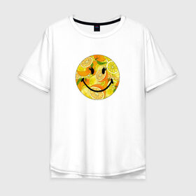 Мужская футболка хлопок Oversize с принтом Смайлик с цитрусами , 100% хлопок | свободный крой, круглый ворот, “спинка” длиннее передней части | апельсин | апельсинки | весёлый | детский | жара | желтый | женский | зелёный | лаймы | летний | лето | лимон | лимоны | оранжевый | отдых | пляж | подростковый | прикол | прикольный | радость | ребёнок