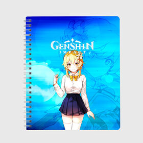 Тетрадь с принтом Genshin Impact - Lumine , 100% бумага | 48 листов, плотность листов — 60 г/м2, плотность картонной обложки — 250 г/м2. Листы скреплены сбоку удобной пружинной спиралью. Уголки страниц и обложки скругленные. Цвет линий — светло-серый
 | Тематика изображения на принте: amber | anime | anime girl | game | gamer | genshin | genshin impact | genshin impact logo | genshin impact lumine | jean | jrpg | lisa | lumine | rpg | zelda | аниме | геншин импакт | джин | зельда | игра | лиза | люмине | люмине генши