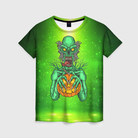 Женская футболка 3D с принтом Zombie , 100% полиэфир ( синтетическое хлопкоподобное полотно) | прямой крой, круглый вырез горловины, длина до линии бедер | blood | diablo | haloween | horror | дьявол | зомби | кости | кровь | мозги | мясо | страшилка | ужасы | хеллоуин | хелоуин