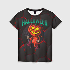Женская футболка 3D с принтом Halloween , 100% полиэфир ( синтетическое хлопкоподобное полотно) | прямой крой, круглый вырез горловины, длина до линии бедер | blood | diablo | haloween | horror | дьявол | зомби | кости | кровь | мозги | мясо | страшилка | ужасы | хеллоуин | хелоуин