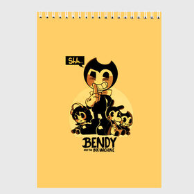 Скетчбук с принтом Bendy And The Ink Machine , 100% бумага
 | 48 листов, плотность листов — 100 г/м2, плотность картонной обложки — 250 г/м2. Листы скреплены сверху удобной пружинной спиралью | Тематика изображения на принте: bendy | bendy and the ink machine | бенди | бени | бенни | бэнди | детская | детям | игра | капли | компьютерная игра | краска | машина | подтеки | ужастик | чернила | чернильная