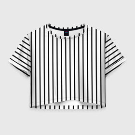 Женская футболка Crop-top 3D с принтом Чёрные и белые полосы , 100% полиэстер | круглая горловина, длина футболки до линии талии, рукава с отворотами | белая полоса | полоски | тонкие полоски | тонкие полосы | узор полоски | чёрная полоса | чёрно белые полосы