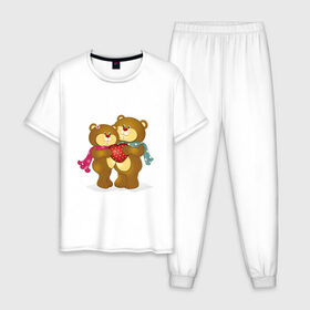 Мужская пижама хлопок с принтом Love , 100% хлопок | брюки и футболка прямого кроя, без карманов, на брюках мягкая резинка на поясе и по низу штанин
 | animal | bear | love | животные | звери | сердце
