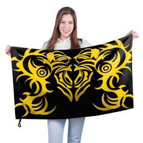 Флаг 3D с принтом Узор жёлтый , 100% полиэстер | плотность ткани — 95 г/м2, размер — 67 х 109 см. Принт наносится с одной стороны | аборигены | игры | индеец | музыка | орки | орнамент | рыцари | татуировка | узор | фэнтези | черное | этническое