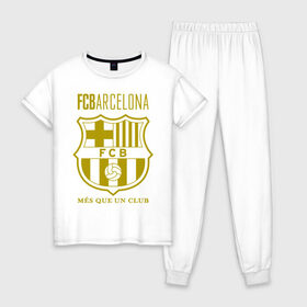 Женская пижама хлопок с принтом Barcelona FC , 100% хлопок | брюки и футболка прямого кроя, без карманов, на брюках мягкая резинка на поясе и по низу штанин | barca | barcelona | club | fc | leo messi | soccer | spanish | барса | барселона | испанский | клуб | лео месси | фк | футбол | футбольный